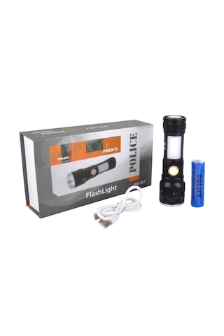 Police Ps-357 Cob Led Zoom Şarjlı Şarjlı El Feneri Siyah