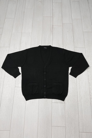 Ön Cepli V Yaka Battal Büyük Boy Düğmeli Yünlü Triko Hırka Siyah