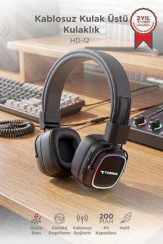 Özel Üretim Bluetooth Kulaklık Rgb Işıklı Hd12 Siyah Estetik Müzik Yumuşak