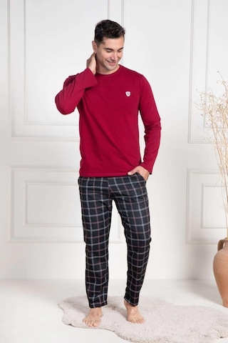 Mecit Pijama Mecit 3050 Erkek Bordo Ekoseli Büyük Beden Pijama Takımı Bordo