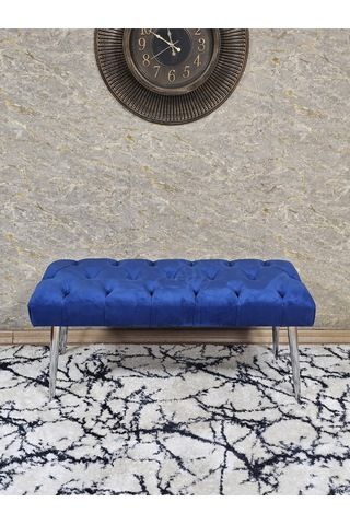 Zafir Krom Kaplama Sivriltme Ayaklı 90 Cm Puf Bench - Puf - Bench - Kasalı Oturak - Oturak - Yatak Ucu Puf Mavi