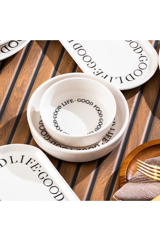 Perotti Good 14 Parça Seramik 6 Kişilik Kahvaltı Takımı Siyah - Beyaz