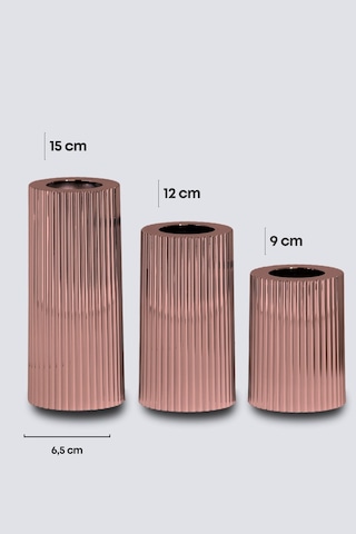 3 Lü Bakır Krom Tırtıklı Yüzey Mumluk Dekoratif Tealight Set Mum