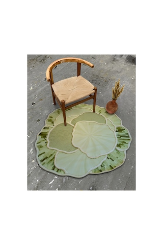 Sdt Yeşil Renkli Modern Organik Formlu Pastel Minimalist Dokuma Taban Dekoratif Halı Sdt1354