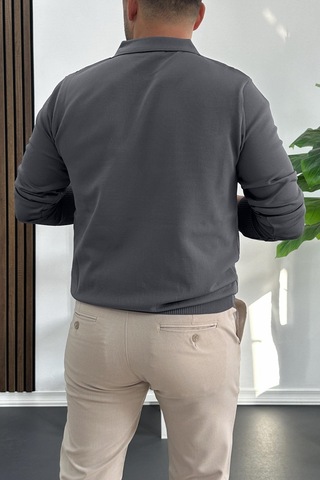 Edwox Erkek Açık Yaka Düz Desen Normal Kalıp Kazak Füme Edw423 Füme