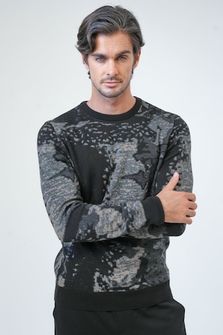 Back And Bond Siyah Regular Fit Desenli Pamuklu Bisiklet Yaka Triko-siyah Siyah