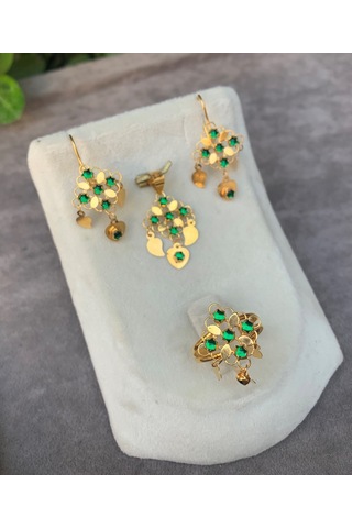 14 Ayar Altın Pullu Rubi Yakut Set