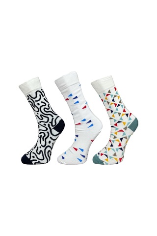 3'lü Unısex Geometrik Ve Soyut Tasarımlı Esnek Nem Alabilen Pamuklu Spor Soket Çoraplar Çok Renkli