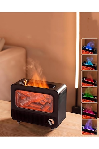 Alev Efektli Retro Hava Nemlendirici Odun Çıtırtı Sesli Aroma Difüzörü Ultrasonik Buhar Makinesi