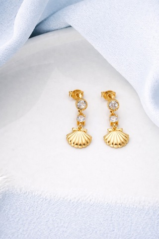 Çekirdekjewelry 925 Ayar Gümüş Gold Kaplama İstiridye Küpe Sarı