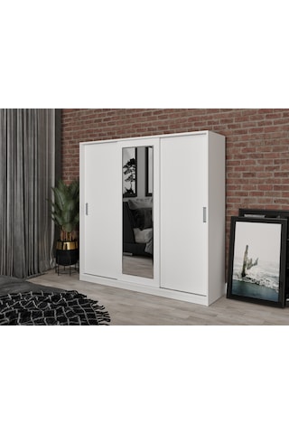 Kznhome 3 Kapılı Sürgülü Aynalı Gardrop Elbise Dolabı - Tamamı 1.
