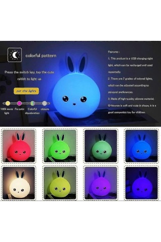 Opulentliving Bebek Tavşan Gece Lambası, Şarj Edilebilir, Çok Renkli Yürü, Rahatlatıcı Işık Çok Renkli