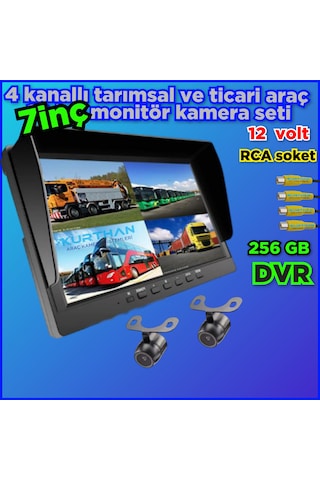 2 Adet Kelebek Kamera Ve 7 İnç Dvr Monitör 12 Volt 256 Gb