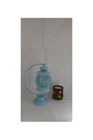 Dekoratif Siyah Fener Tasarımlı Masa Lambası Led Işık Uyumlu 16 Cm Mavi