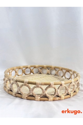 Doğal Rattan Tepsi , %100 El Yapımı Tepsi, Sunum Tepsisi , Yuvarlak Tepsi 30 X 7cm Bh24541 Rattan