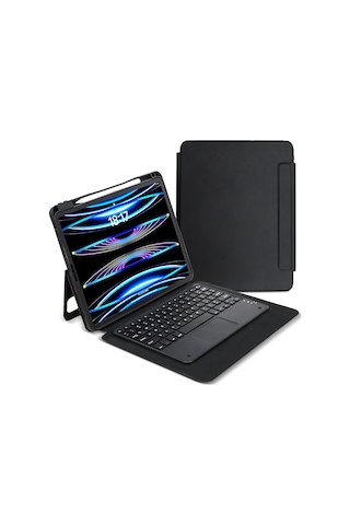 Apple Uyumlu iPad, Pro 13 2025 M5 Border Keyboard Bluetooh Bağlantılı Standlı Klavyeli Tablet Kılıfı Kapaklı Kılıf