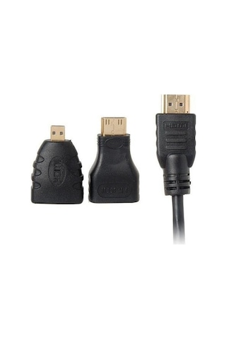 Alfais 4699 1.5 m 1.4V HDMI Kablo + Mini Micro Uç 3in1 Çevirici Dönüştürücü Adaptör Kablosu