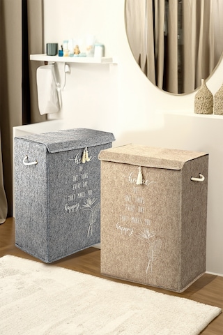 Meleni Home 2'li Set Keçe Kapaklı Kirli Çamaşır Sepeti - Çok Amaçlı Saklama Kutusu Mega Hurç 55 X 41 X 30 Cm Diğer