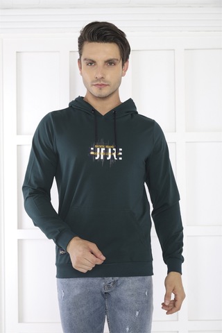 Escetic Spor Erkek Yeşil Cepli, Kapüşonlu Sweatshirt-4164