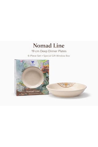 Reborn Kutulu Nomad Lıne 6 Lı Porselen Derin Çukur Tabak Seti 19 Cm Hediyelik & Çeyiz & Yeni Ev Beyaz