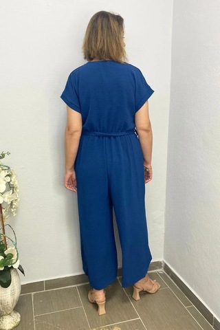 Kadın Mavi Kruvaze Yaka Tulum Mavi