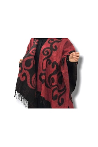 Lavinya Kadın Kışlık Çift Taraflı Panço Omuz Şalı Kırmızı 130 x 160 130 x 160