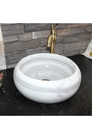 Marmara Yatay Pijamalı Mermer Bombeli Lavabo