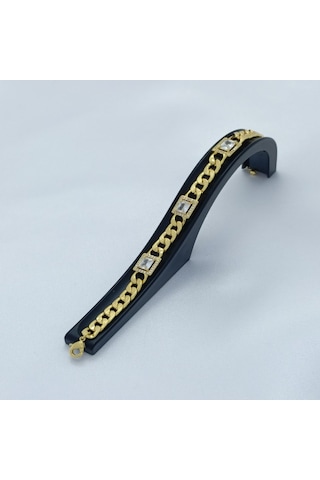 Yeni Sezon Vip Özel Seri Paslanmaz Çelik Üç Baget Taşlı Altın Kaplama Kadın Bileklik Gold