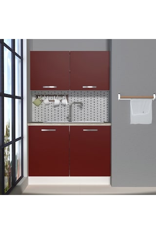 Decoraktiv Mini 120 Mdf Hazır Mutfak Dolabı - Tezgah Dahil - Bordo