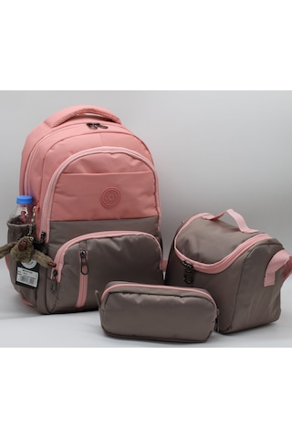 İlk Okul Çantası 3'lü Seti Unisex Çocuk İlkokul Çantası Bvt-8010 Pudra-vizon Pudra-taba