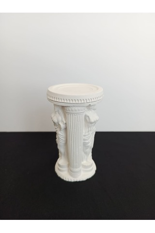 Antik Sütun Heykel Şamdan, Obje, El Yapımı, Ev Dekoru, Masa Dekoru Beyaz