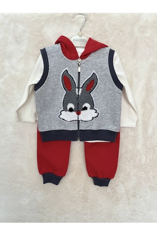 Yelekli Üçlü Takım Kırmızı