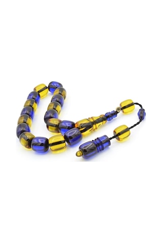 Enes Abdo İmzalı Fıçı Kesim Sarı Lacivert Sıkma Kehribar Efe Maskot Tesbih