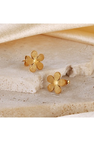 Sones Opk Ge941 1 Çift Vintage Paslanmaz Çelik Çiçek Küpe Altın