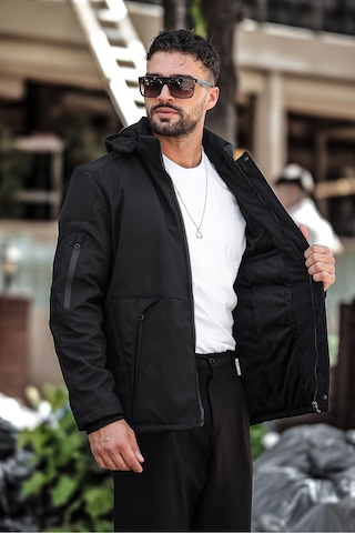 Outdoor Su,soğuk,rüzgar Geçirmez Içi Elyaf Dolgulu Softshell Erkek Montu Siyah