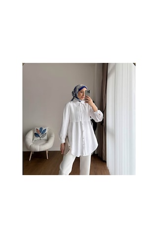 Moonsc Kadın Tesettür Gömlek Regular Fit Violet Beyaz