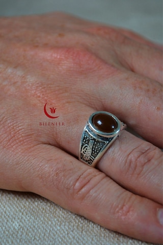 Erkek Tuğra Motifli Taşlı Metal Yüzük Uzun Ömürlü, Şık Tasarım 40 Lı Kutu Gümüş