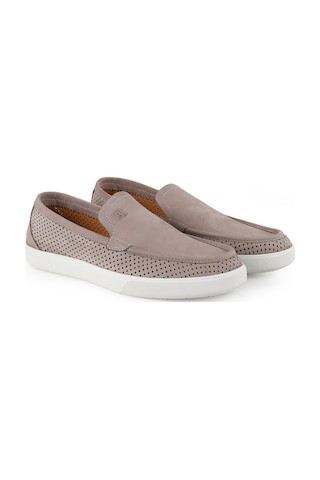 Lbr H1126 Hakiki Nubuk Erkek Casual Ayakkabı - Lazer Kesim Delikli, Kauçuk Tabanlı Yazlık Slip-on Taş