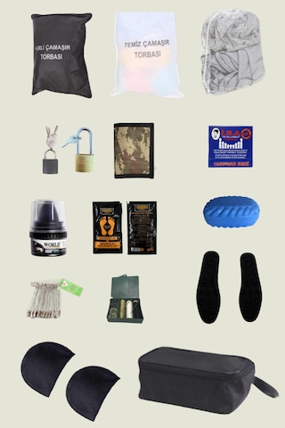 Outdoorun 15 Parça Asker Malzemesi Seti - Asker Cüzdanı Vatka Tabanlık - Bedelli Askerlik Malzemeleri Siyah
