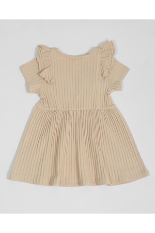 Luess Kız Çocuk Fırfır Detaylı Fitilli Elbise-Bej