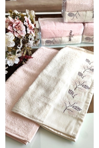Nurpak Çeyizlik 2.li Set Lüks 50x90cm. %100 Pamuk El,yüz Havlusu Özel Hediyelik Ambalajda pudra