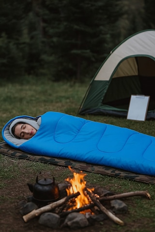 -25 C Su Geçirmeyen Piknik/kamp/tatil Uyku Tulumu Mavi Gri - Mavi