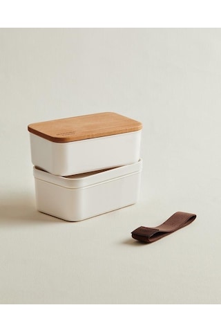 Madame Coco Margot Ahşap Kapaklı Saklama Kabı Seti 2'li 500 ML Ekru