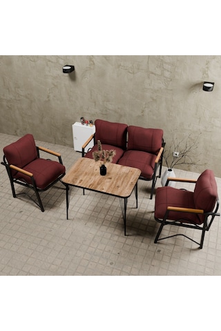 Mb Garden Furnıture Simetri Model, Balkon, Bahçe, Cafe, Metal Koltuk Takımı, Bahçe Takımı , Çay Seti, 2+1+1+masa Bordo