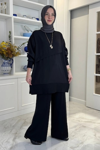 Rabia Şamlı Miray Triko-modal Pantolonlu Takım Siyah Normal