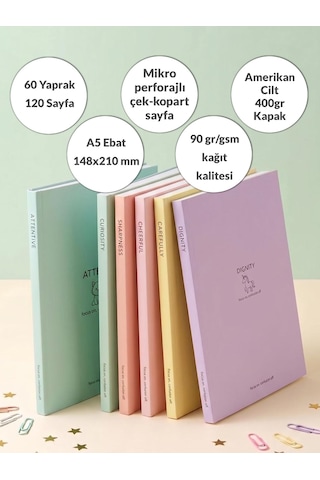 Kentsoylu A5 Ebat Kalın Karton Kapaklı Ciltli 6'lı Defter Seti 2 Çizgili-çizgisiz-kareli 128 Sayfa 90 Gram Amerikan Cilt Pastel Seri Çek Kopart Sayfa Mikro Perforaj