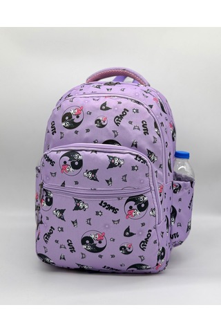 Sevimli Karakter Desenli Beslenmeli İlkokul Çanta Seti Lila