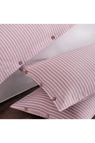 Çift Kişilik %100 Pamuk Ranforce Düğmeli Nevresim Takımı Lastikli Çarşaflı 200x220 Cm Pembe Pembe