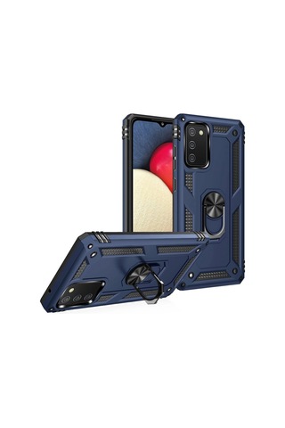 Samsung Samsung Uyumlu Galaxy A02s Kılıf Sofya Yüzüklü Silikon Kapak - Lacivert
