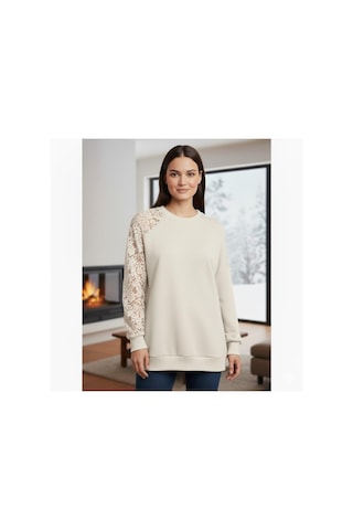 Afri Ekru Dantel Detaylı Sweatshirt Şık Ve Rahat Günlük Kadın Üst Yumuşak Kumaş Ekru